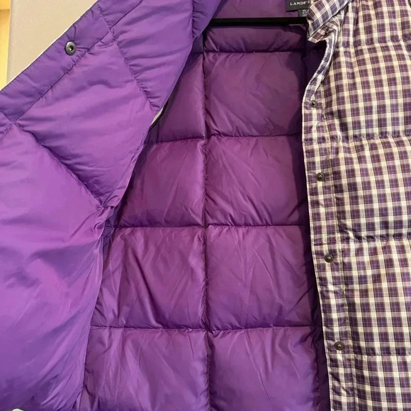 Lands End Puffer Vest Down Feathers Check Pattern XL - Picture 6 of 8